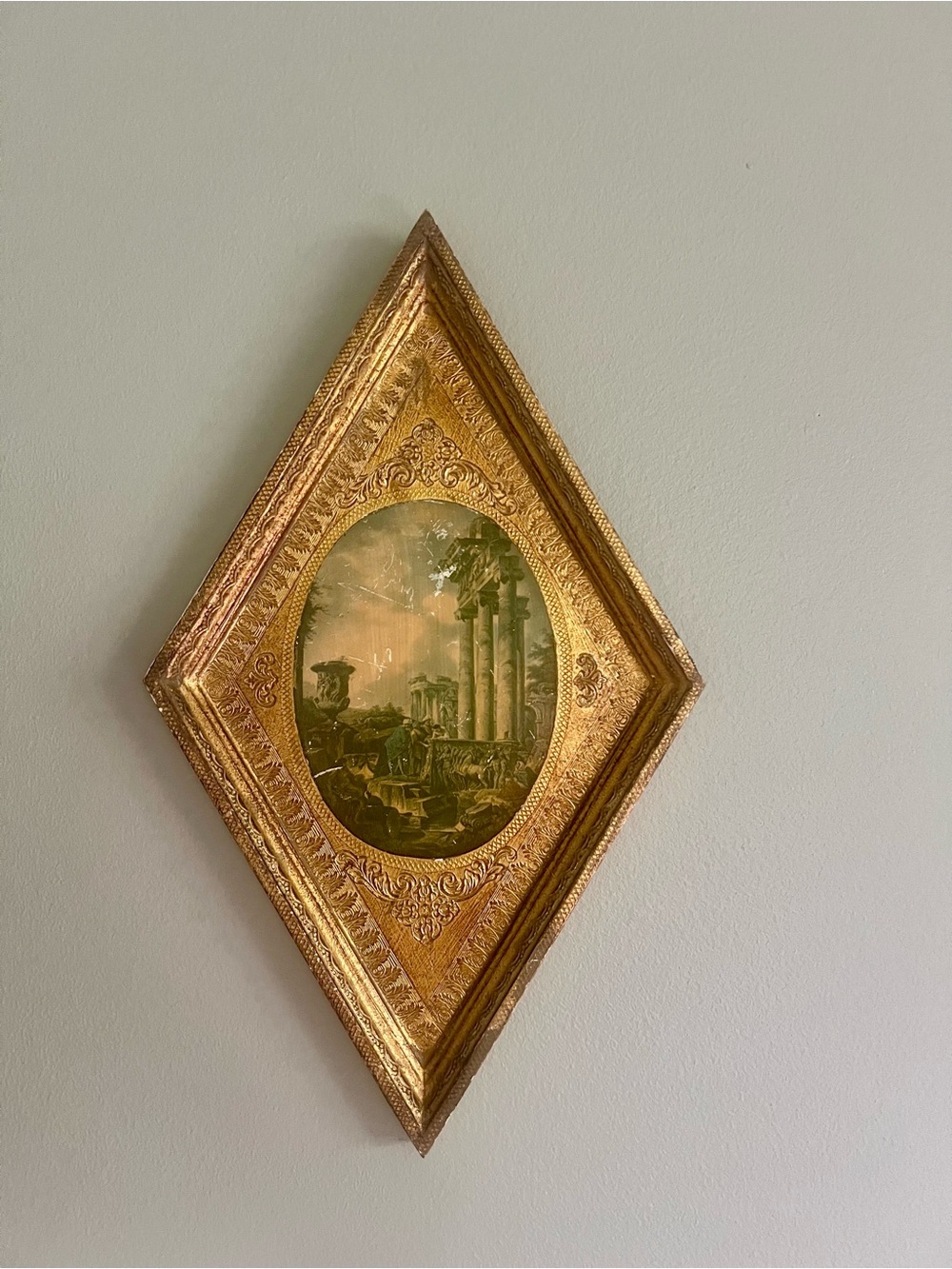 Ornate Gold Diamond Wall Art with Classical Scene
